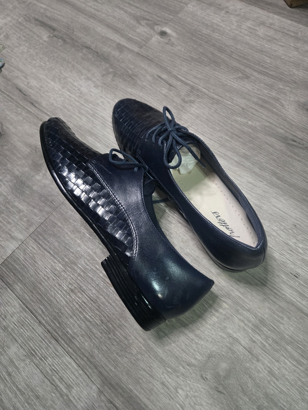 Trotters Woven Leather Oxford Shoes Size 10.5N Lace Up Dark Blue